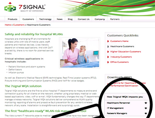 Image shows; 7signal desktop site with accordion menu