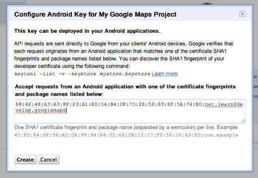 Configure key for Android project