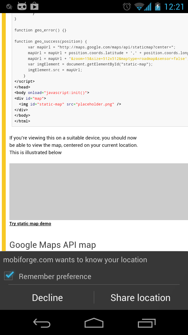 Image depicting Android browser requesting access to location data