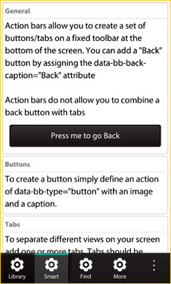 Adding the action bar at the bottom of the BB10 device screen.