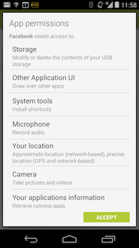 Facebook permissions on Android