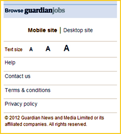 Image shows: Guardian mobile site with options to switch to desktop site.