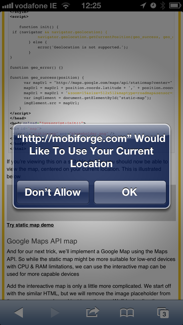 Image depicting iPhone browser requesting access to location data
