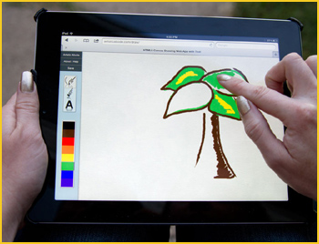 Image shows: a picture being drawn using a finger on a touchscreen