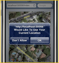 Image shows: a dialogue requesting permission to access location.