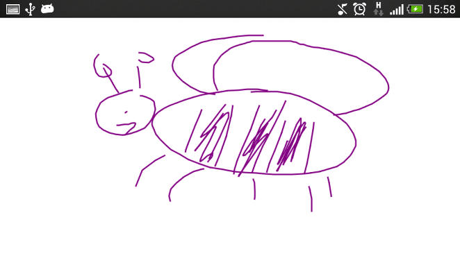 Purple bumblebee drawn on touch screen