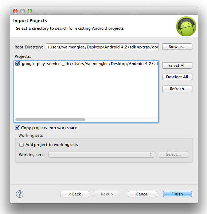 Android project import dialog