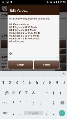 Eddystone URL broadcast mode
