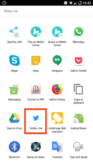 Twitter PWA share target in native widget